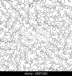 Outline leaves floral seamless pattern and backdrop. Elegant plant background. Intricate modern. Stock Vector