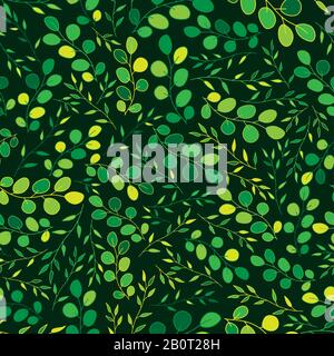 Green leaves floral seamless pattern and backdrop. Elegant plant background. Intricate modern. Craft paper Stock Vector