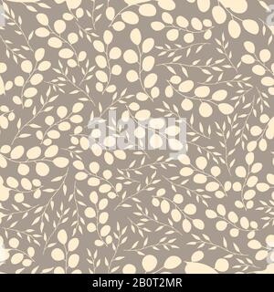 Hand drawn floral seamless pattern and backdrop. Elegant plant background. Intricate modern. Craft paper gentle leaves, branches cartoon illustration. Stock Vector