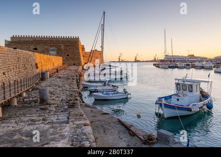 Heraklion, Greece - January 11, 2020: Venetian fortress in the old harbour of Heraklion in Crete, Greece. Stock Photo