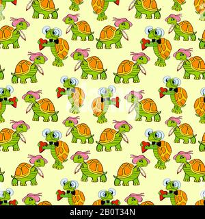 Cute kids seamless pattern with underwater lovers turtles.Vector cartoon illustration.Design wallpaper,textile.Repeated texture Stock Vector