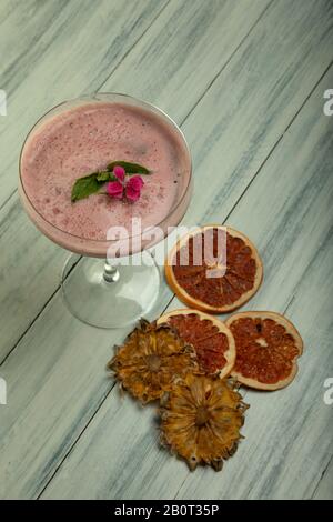 Pink pomegranate mocktail drink, top view Stock Photo