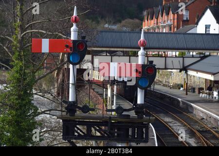 Llangollen period railway station alongside the river Dee Wales. Stock Photo