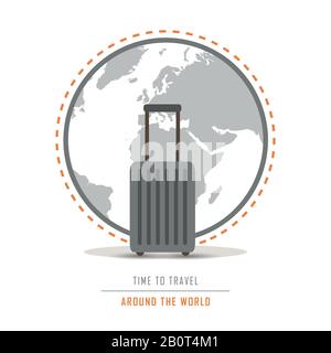 time to travel around the world with suitcase vector illustration EPS10 Stock Vector