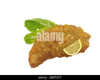 Viennese escalope against a white background Stock Photo