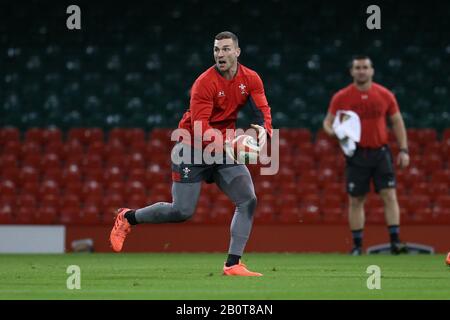 Cardiff, UK. 21st Feb, 2020. George North of Wales in action during the Wales rugby captains run at the Principality Stadium in Cardiff, South Wales on Friday 21st February 2020 the team are preparing for their next Guinness Six nations championship match against France tomorrow. pic by Andrew Orchard/Alamy Live News Stock Photo