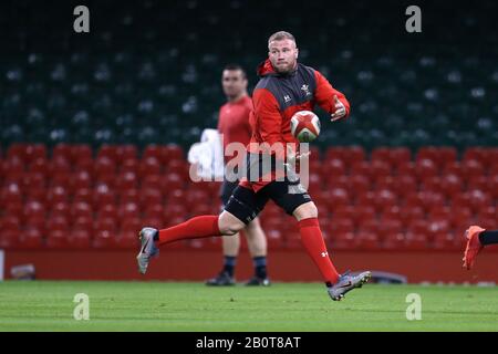Cardiff, UK. 21st Feb, 2020. Ross Moriarty of Wales in action during the Wales rugby captains run at the Principality Stadium in Cardiff, South Wales on Friday 21st February 2020 the team are preparing for their next Guinness Six nations championship match against France tomorrow. pic by Andrew Orchard/Alamy Live News Stock Photo