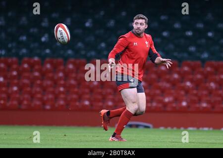 Cardiff, UK. 21st Feb, 2020. Leigh Halfpenny of Wales in action during the Wales rugby captains run at the Principality Stadium in Cardiff, South Wales on Friday 21st February 2020 the team are preparing for their next Guinness Six nations championship match against France tomorrow. pic by Andrew Orchard/Alamy Live News Stock Photo