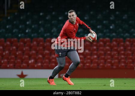 Cardiff, UK. 21st Feb, 2020. George North of Wales in action during the Wales rugby captains run at the Principality Stadium in Cardiff, South Wales on Friday 21st February 2020 the team are preparing for their next Guinness Six nations championship match against France tomorrow. pic by Andrew Orchard/Alamy Live News Stock Photo