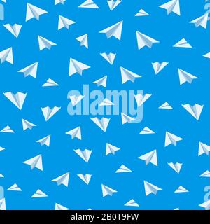 Origami paper airplane vector seamless background. Plane paper background, illustration of air paper toy plane Stock Vector