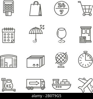 Delivery shipping logistics and cargo transport vector line icons. Cargo logistic and shipping, illustration of transportation container and logistic Stock Vector