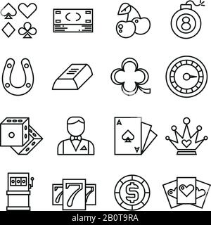 Gambling, casino, poker thin line vector simple icons. Gambling linear icon for casino, illustration of gamble game leisure Stock Vector