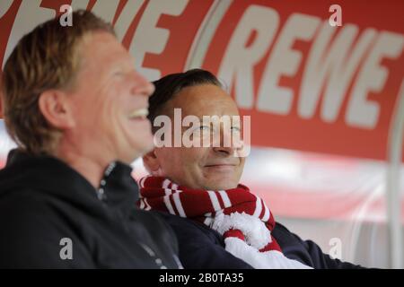 Koeln, Germany, RheinEnergieStadion, 16th Feb 2020: Head coach Markus Gisdol of Koeln (L) laughs with Horst Heldt during the first Bundesliga match 1.