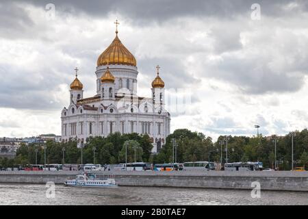 Moscow, Russia - July 07 2018: The Cathedral of Christ the Saviour (Russian: Храм Христа Спасителя) is a Russian Orthodox cathedral on the northern ba Stock Photo