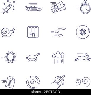 Motion and speed linear icons. Slow and fast vector signs. Velocity speed line icon, illustration of speed vehicle and animal Stock Vector