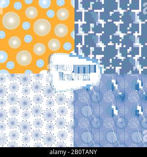 Vector seamless patterns with dandelions. Endless spring fabric decorations. Set of dandelion patterns, illustration of seamless flower dandelion background Stock Vector