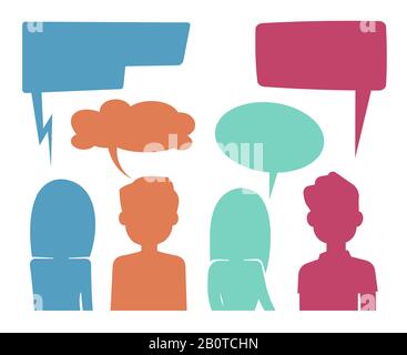 People heads with speech bubbles. Feedback and forum discussion vector concept. Communication people, illustration of colored speech bubble discussion people Stock Vector
