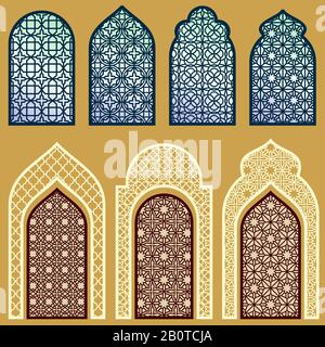 Islamic windows and doors with arabian art ornament pattern vector set. Window and door in islamic pattern style Stock Vector
