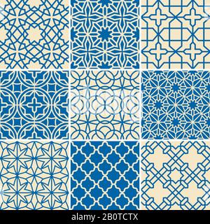 Turkish texture vector semless patterns. Islamic arabic repetitive backgrounds set. Illustration of arabic patterns collection Stock Vector