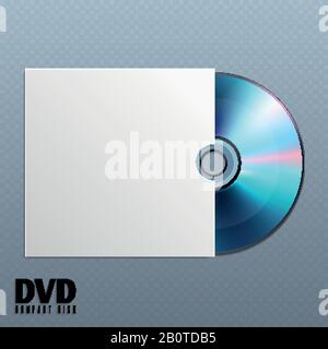 Dvd cd disk with white empty envelope cover vector illustration. Dvd disk music in paper box, dvd media disk with data Stock Vector