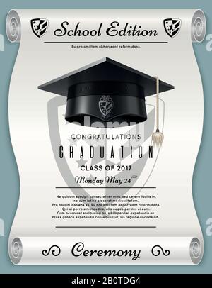 High school academic concept with graduation cap. Congratulations vector background. Celebration graduation education, illustration of poster ceremony graduation Stock Vector