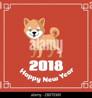 Happy chinese new year 2018 greeting vector background with cute dog. China new year, illustration of chinese new year dog Stock Vector