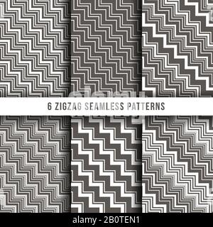 Diagonal zigzag line seamless pinstripe vector backgrounds. Diagonal geometric pattern collection illustration Stock Vector