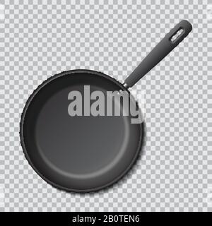 Steel empty frying pan isolated. Realistic vector mockup. Cooking utensil pan for preparation illustration Stock Vector