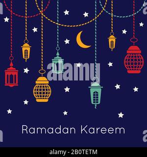 Ramadan Kareem celebration vector background with arabic lanterns. Islamic festival concept. Ramadan mubarak with lantern illustration