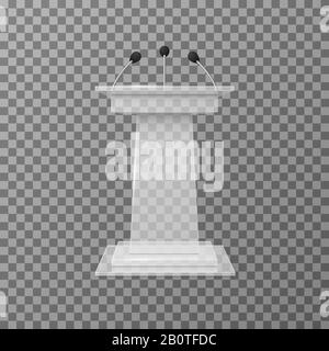 Transparent lecture speaker podium tribune isolated vector illustration. Isolated public rostrum or stage for seminar Stock Vector