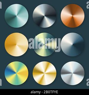 Metallic silver and gold conical metal vector gradients. Metal silver and gold plate illustration Stock Vector