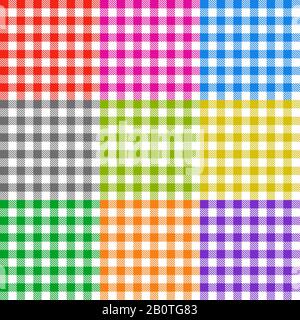 Picnic tablecloth checkered seamless vector patterns set. Colored collection of tablecloth pattern illustration Stock Vector
