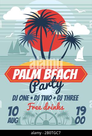 Beach party retro summer vector poster or flyer. Banner beach party dance, illustration of flyer summer party Stock Vector