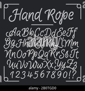Nautical letters from hand rope. Vector thread alphabet. Illustration of string abc, vintage sea alphabet design Stock Vector