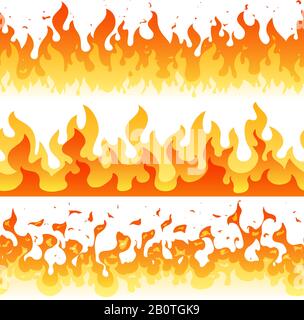 Cartoon fire flame vector seamless frame borders. Seamless orange fire border decoration illustration Stock Vector