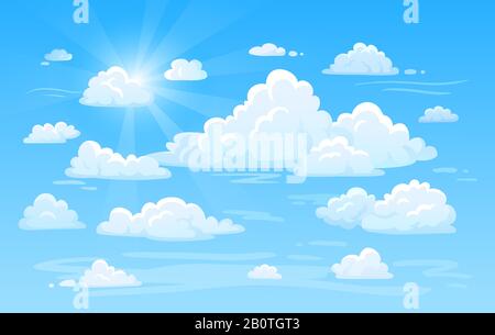 Blue clean air sky with clouds panorama. Cloud background vector illustration Stock Vector