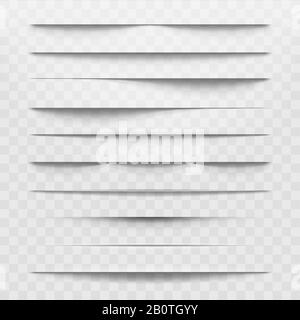 Isolated shadow dividers on transparent background. Horizontal shadows discarded by paper sheet vector illustration Stock Vector