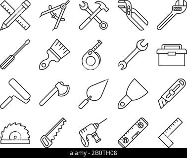 Mechanical tools line vector icons. Linear tools ax and spanner illustration Stock Vector