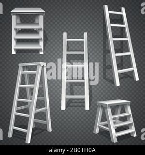 Steel vector staircases. Metal ladder, aluminum stairs vector. Set of ladders illustration Stock Vector