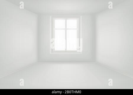 Modern empty living room with white walls vector illustration. Apartment modern light room with window Stock Vector