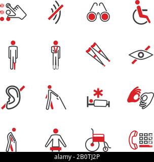 Disabled vector icons. Disability human, braille language and special assistance illustration Stock Vector