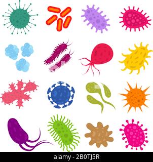 Infection bacteria and pandemic virus vector biology icons. Illustration of bacteria and microbe organism allergen Stock Vector
