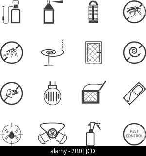 Insects and pest control vector pictograms. Pest insect mosquito, illustration of stop mouse Stock Vector