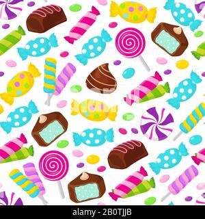 Lollipop caramel candy seamless vector pattern. Assorted sweets endless background. Pattern with dessert candy snack illustration Stock Vector