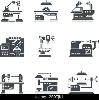 Steel industry machine tools vector icons. Equipment tools industrial metalwork illustration Stock Vector