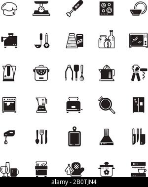 Kitchen and cooking black icons isolated on white. Kitchen appliance microwave and mixer, vector illustration Stock Vector