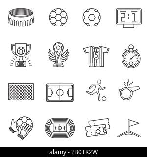 Soccer competition line vector icons. Football championship outline pictograms. Soccer championship sport game icons illustration Stock Vector