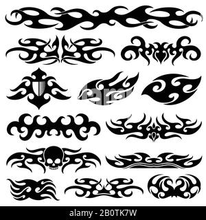 Racing car vinyl decoration. Motorbike decals and vehicle vector design. Black artistic pattern tattoo template illustration Stock Vector