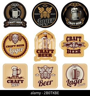 Vintage beer bottle vector labels. Alcohol drink label, illustration of bottle beer labels Stock Vector