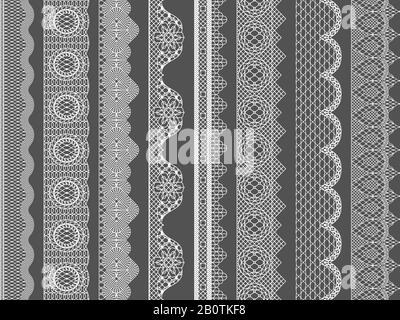 Vector seamless lace ribbon borders. Illustration of lace pattern floral fabric Stock Vector